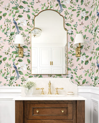 DB20801 chinoiserie peel and stick wallpaper bathroom from Daisy Bennett Designs