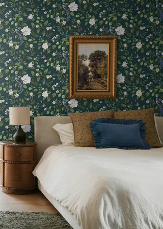 DB20814 chinoiserie peel and stick wallpaper bedroom from Daisy Bennett Designs