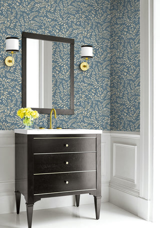 DB20902 Vining Leaf Trail Premium Matte Non-Woven Peel and Stick Wallpaper Bathroom from Say Decor