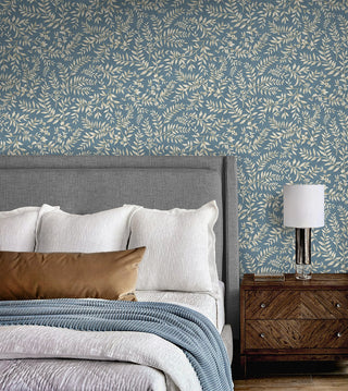 DB20902 Vining Leaf Trail Premium Matte Non-Woven Peel and Stick Wallpaper Bedroom from Say Decor