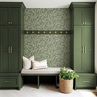 DB20904 Vining Leaf Trail Premium Matte Non-Woven Peel and Stick Wallpaper Entryway from Say Decor