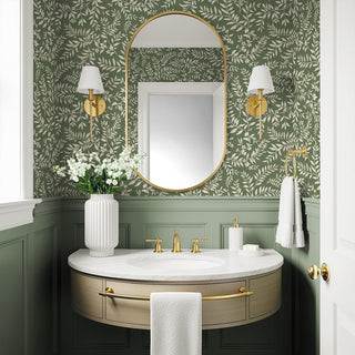 DB20904 Vining Leaf Trail Premium Matte Non-Woven Peel and Stick Wallpaper Bathroom from Say Decor