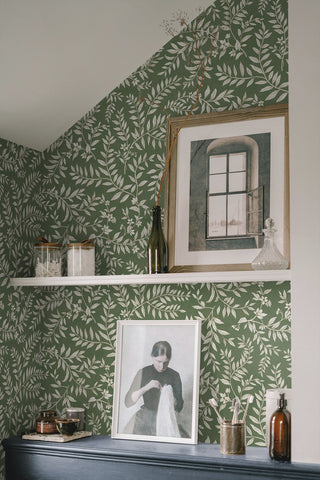 DB20904 Vining Leaf Trail Premium Matte Non-Woven Peel and Stick Wallpaper Decor from Say Decor