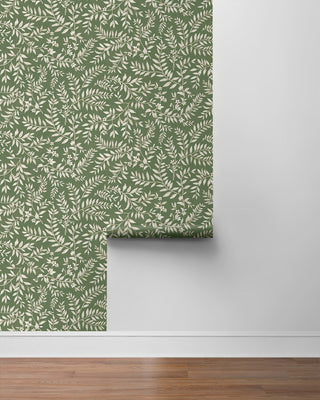 DB20904 Vining Leaf Trail Premium Matte Non-Woven Peel and Stick Wallpaper Roll from Say Decor