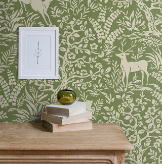 Green Scandi Forest Premium Matte Non-Woven Peel and Stick Wallpaper Decor from Say Decor