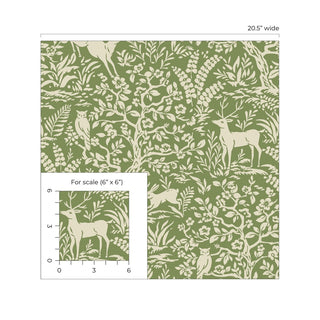 Green Scandi Forest Premium Matte Non-Woven Peel and Stick Wallpaper Scale from Say Decor