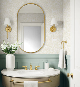 Neutral Scandi Forest Premium Matte Non-Woven Peel and Stick Wallpaper Bathroom from Say Decor