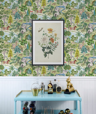 Mystical Garden Premium Matte Non-Woven Peel and Stick Wallpaper bar cart at Say Decor