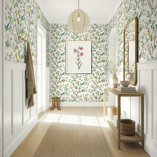 DB21200 Blossom Chinoiserie Floral Premium Matte Non-Woven Peel and Stick Wallpaper Foyer at Say Decor