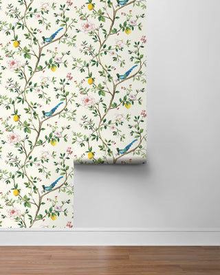 DB21200 Blossom Chinoiserie Floral Premium Matte Non-Woven Peel and Stick Wallpaper Roll at Say Decor