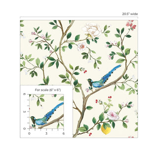 DB21200 Blossom Chinoiserie Floral Premium Matte Non-Woven Peel and Stick Wallpaper Scale at Say Decor