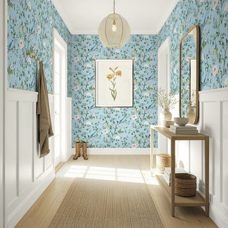 DB21202 Blossom Chinoiserie Floral Premium Matte Non-Woven Peel and Stick Wallpaper Foyer at Say Decor
