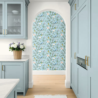 DB21202 Blossom Chinoiserie Floral Premium Matte Non-Woven Peel and Stick Wallpaper Kitchen at Say Decor