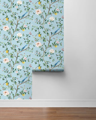 DB21202 Blossom Chinoiserie Floral Premium Matte Non-Woven Peel and Stick Wallpaper Roll at Say Decor