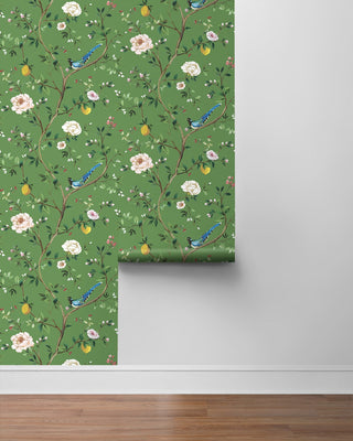 DB21204 Blossom Chinoiserie Floral Premium Matte Non-Woven Peel and Stick Wallpaper Roll at Say Decor