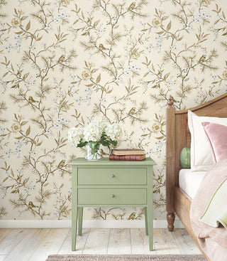 DB21300 Woodland Chinoiserie Trail Premium Matte Non-Woven Peel and Stick Wallpaper Bedroom at Say Decor