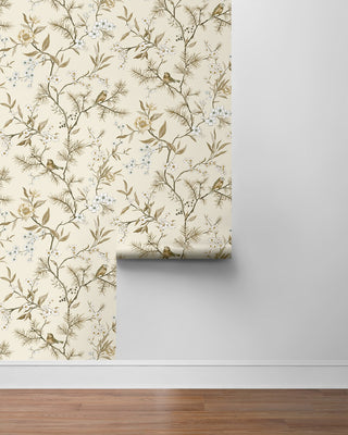DB21300 Woodland Chinoiserie Trail Premium Matte Non-Woven Peel and Stick Wallpaper Roll at Say Decor