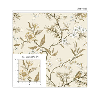 DB21300 Woodland Chinoiserie Trail Premium Matte Non-Woven Peel and Stick Wallpaper Scale at Say Decor