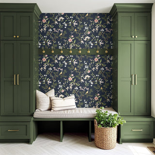 DB21302 Woodland Chinoiserie Trail Premium Matte Non-Woven Peel and Stick Wallpaper Entryway at Say Decor
