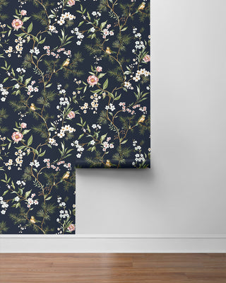 DB21302 Woodland Chinoiserie Trail Premium Matte Non-Woven Peel and Stick Wallpaper Roll at Say Decor