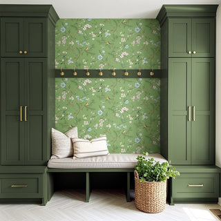 DB21304 Woodland Chinoiserie Trail Premium Matte Non-Woven Peel and Stick Wallpaper Entryway at Say Decor