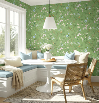 DB21304 Woodland Chinoiserie Trail Premium Matte Non-Woven Peel and Stick Wallpaper Dining Room at Say Decor