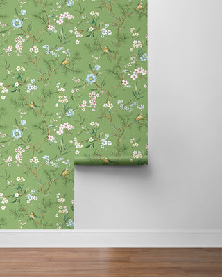 DB21304 Woodland Chinoiserie Trail Premium Matte Non-Woven Peel and Stick Wallpaper Roll at Say Decor