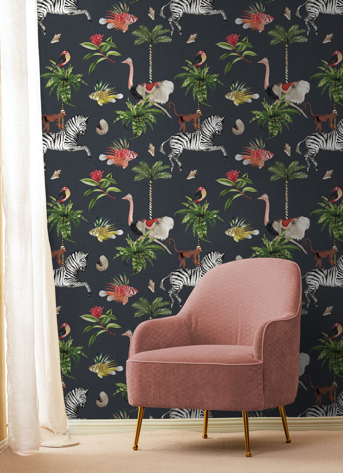 DBW2000 Merry Go Round animal unpasted wallpaper living room from the West Boulevard collection by Daisy Bennett Designs