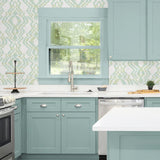 DBW8001 Moirella geometric wallpaper kitchen from Daisy Bennett Designs