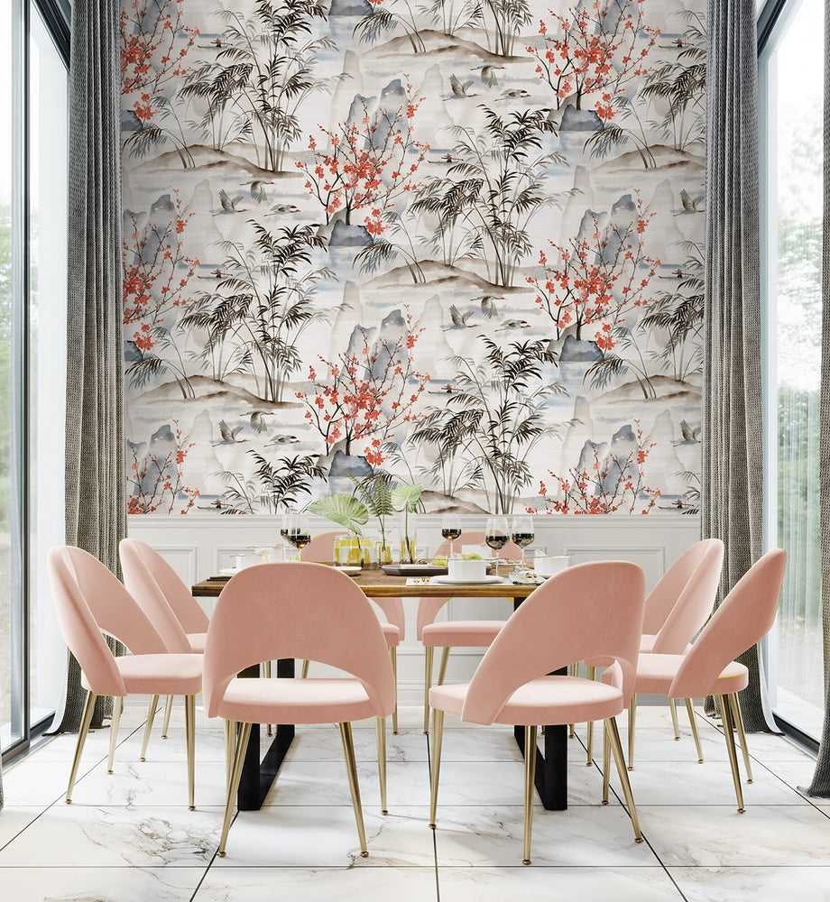 DG21201 sisal grasscloth wallpaper dining room floral botanical from Seabrook Designs