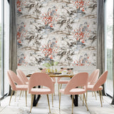 DG21201 sisal grasscloth wallpaper dining room floral botanical from Seabrook Designs