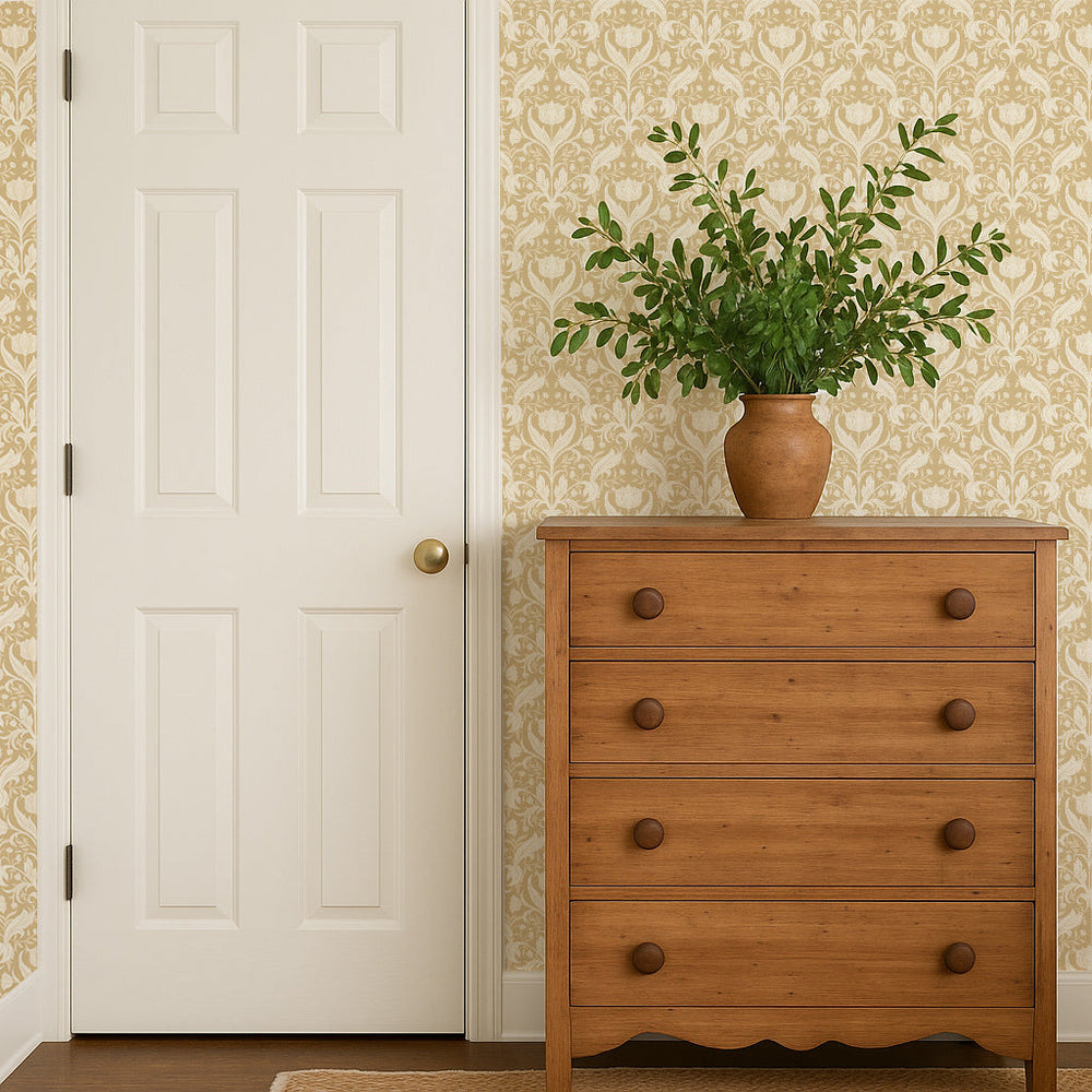 
                  
                    yellow damask floral peel and stick wallpaper decor from Loomwell Home Goods
                  
                