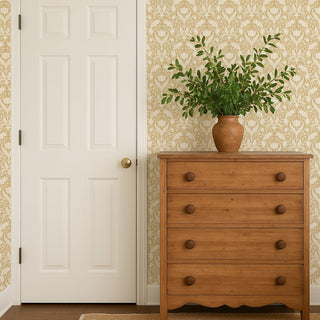 yellow damask floral peel and stick wallpaper decor from Loomwell Home Goods