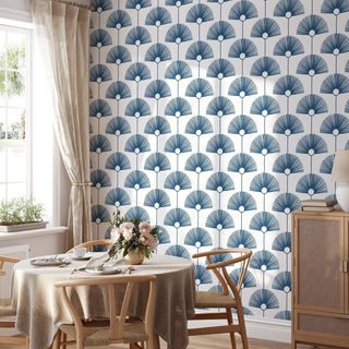 Mitchell Black Deco Fan Wallpaper Indigo Dining Room at Say Decor