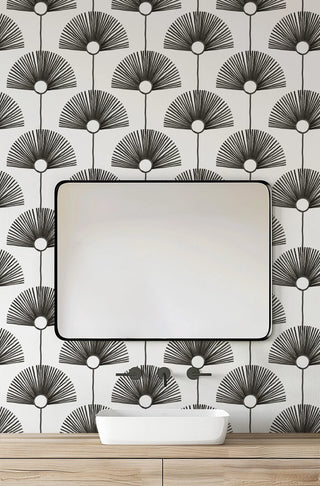 Mitchell Black Deco Fan Wallpaper Calligraphy Black Bathroom at Say Decor