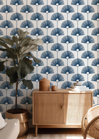 Mitchell Black Deco Fan Wallpaper Indigo Living Room at Say Decor