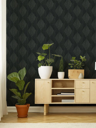 Mitchell Black Diamonds Geometric Wallpaper living room in shade Black at Say Decor