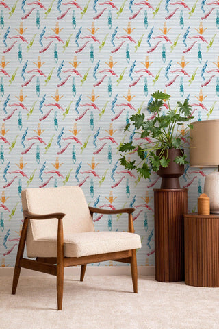 Mitchell Black Divers Illustration Wallpaper Multicolored Living Room at Say Decor