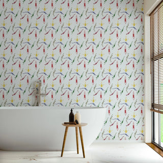 Mitchell Black Divers Illustration Wallpaper Primary Bathroom at Say Decor
