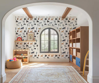 Mitchell Black Dog Days Wallpaper playroom in shade White at Say Decor