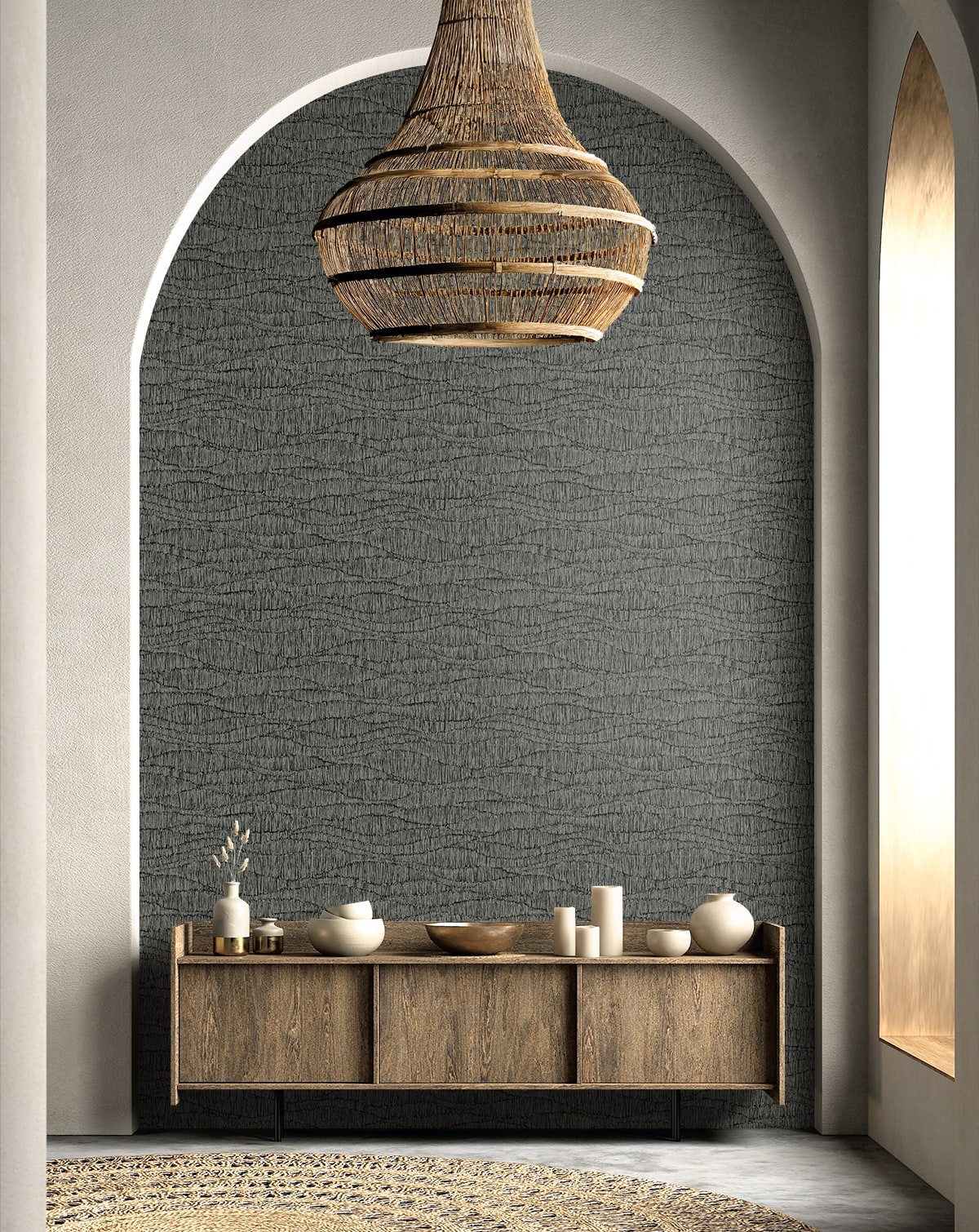 EL20800 Neutral Elements Tatiana Waves Abstract Unpasted Wallpaper Entryway from Say Decor