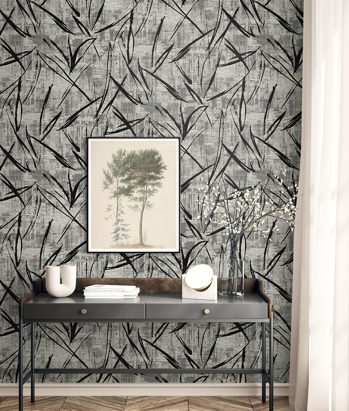 EL20900 Neutral Elements Luneth Abstract Unpasted Wallpaper Entryway from Say Decor