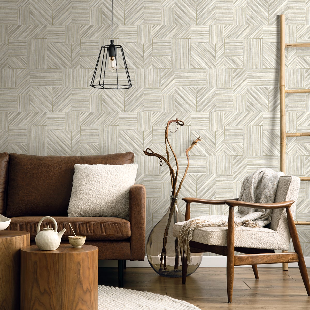EN40105 Natural Grass Textures Husk Geometric Unpasted Wallpaper Living Room at Say Decor