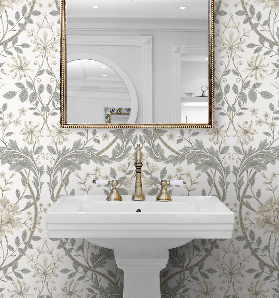 EP10000 vintage floral prepasted wallpaper bathroom from Seabrook Designs