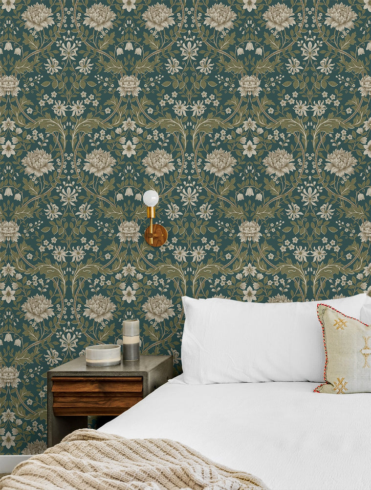 EP10004 vintage floral prepasted wallpaper bedroom from Seabrook Designs