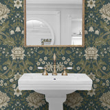 EP10004 vintage floral prepasted wallpaper bathroom from Seabrook Designs
