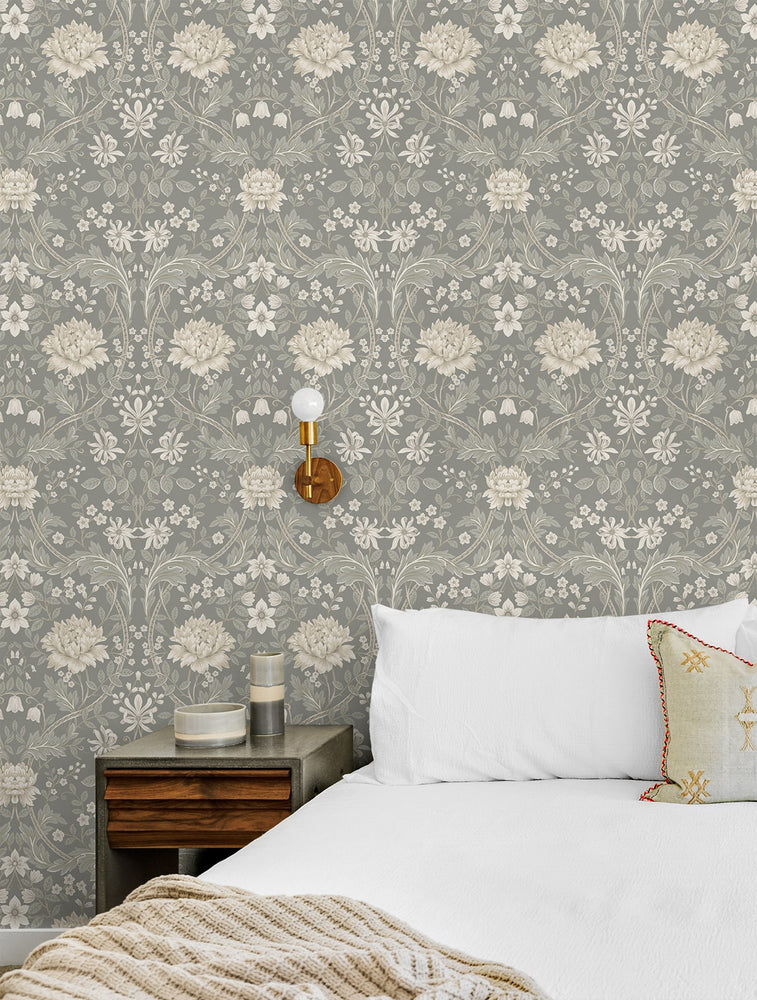 EP10008 vintage floral prepasted wallpaper bedroom from Seabrook Designs