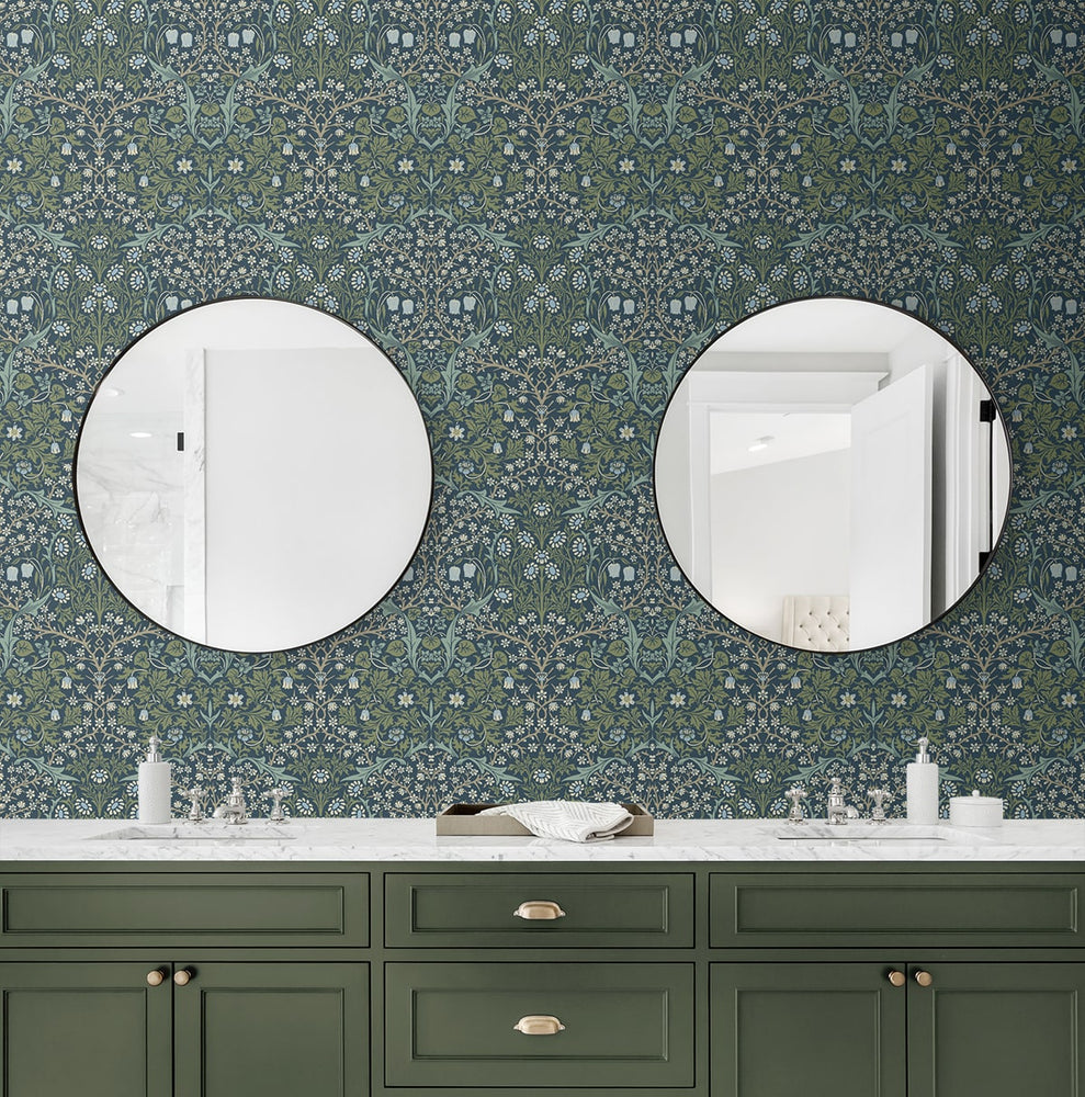 EP10102 vintage floral prepasted wallpaper bathroom from Seabrook Designs
