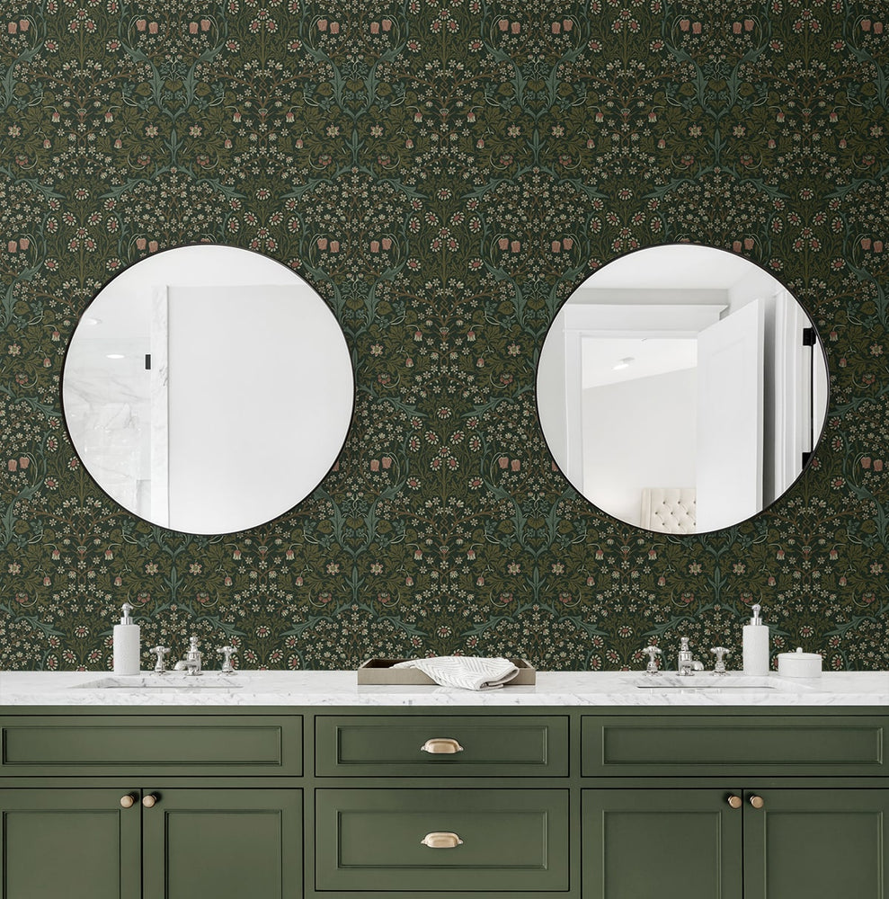 EP10104 vintage floral prepasted wallpaper bathroom from Seabrook Designs