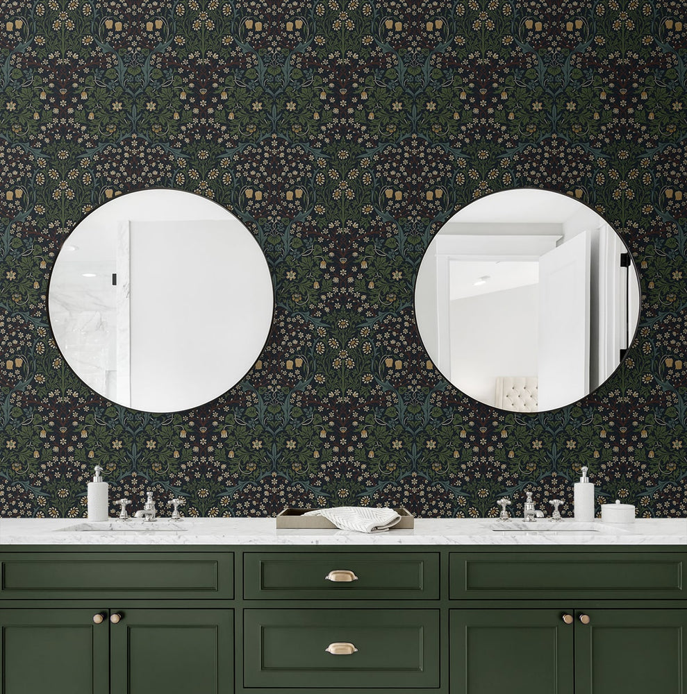 EP10122 vintage floral prepasted wallpaper bathroom from Seabrook Designs
